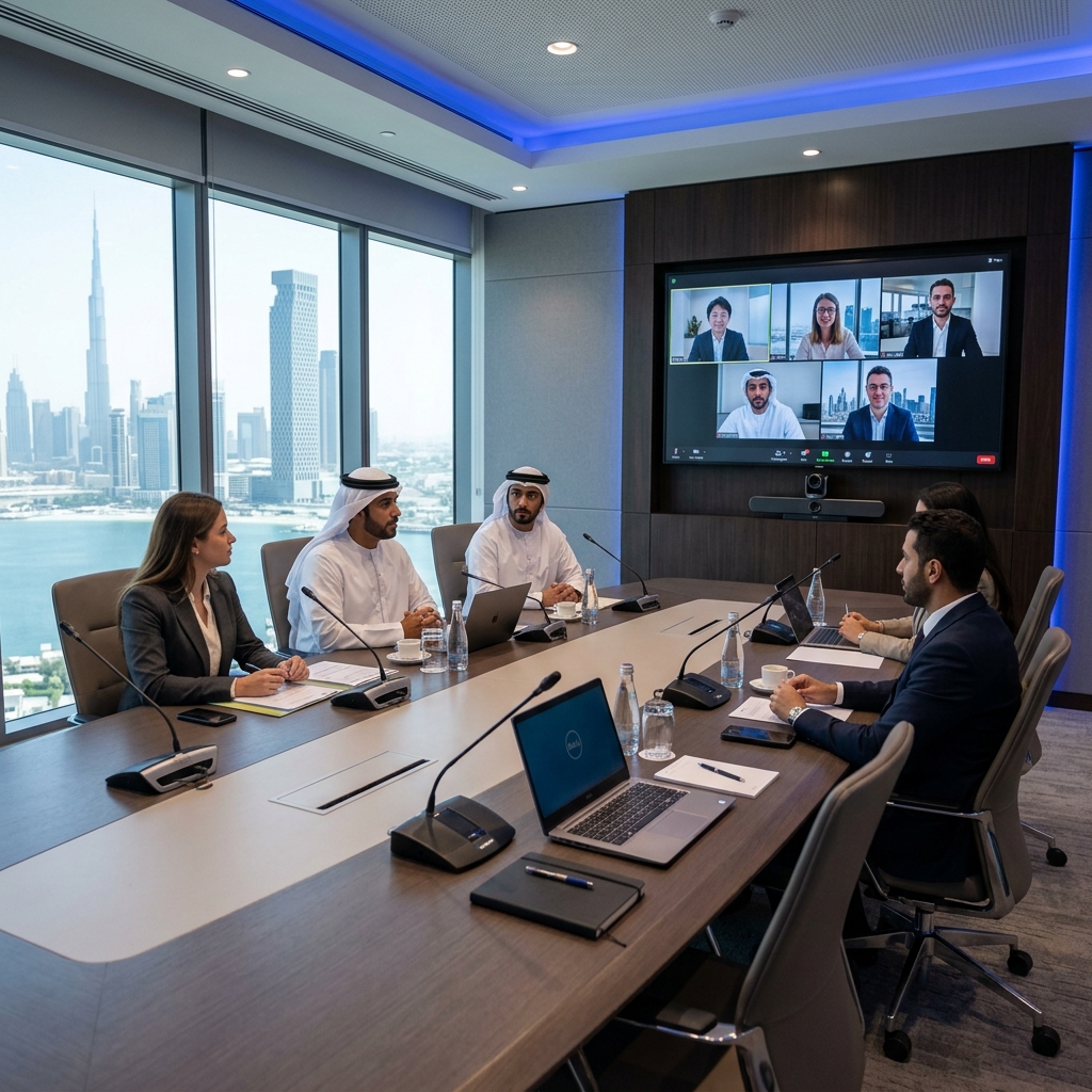 Premium modern corporate boardroom with Video Conferencing System in UAE